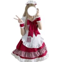 Vestido de empregada Lolita vermelho de Natal Kawaii Natal kawaii