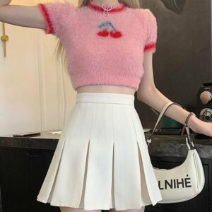 Minifalda corta plisada sexy de moda coreana Kawaii de cintura alta