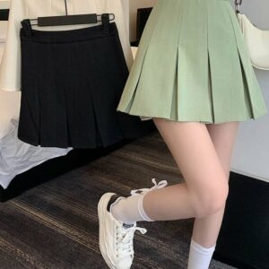 Koreańska moda seksowna plisowana mini krótka spódniczka Kawaii z wysokim stanem