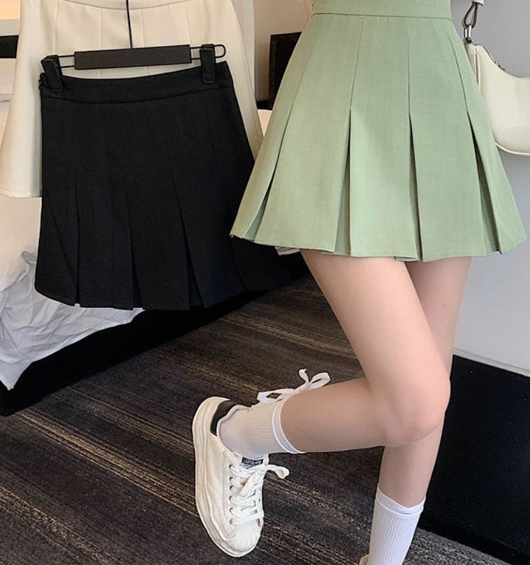 2020 listrado coreano saia plissada escola kawaii japonês saia shorts doce coreana  coreana estilo de roupas de cintura alta de um mini-linha de / Fundos ~