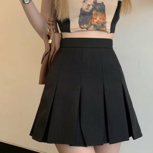 Koreanskt mode Sexig veckad minikort kjol Kawaii med hög midja