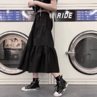 Czarne, długie spódnice w stylu Harajuku Punk Gothic Gotycka kawaii