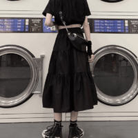 Gonne lunghe nere gotiche punk Harajuku Kawaii gotico