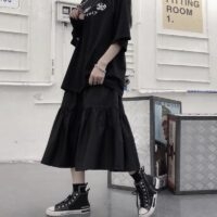 Gonne lunghe nere gotiche punk Harajuku Kawaii gotico