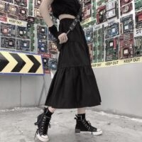 Saias longas pretas góticas harajuku punk kawaii gótico