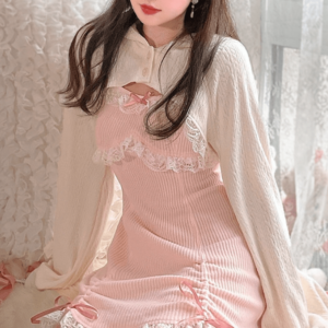 Vestido de lolita delgado con lazo de encaje dulce kawaii Fairycore kawaii