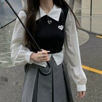 Корейские модные вязаные блузки в консервативном стиле Укороченные топы в стиле каваи