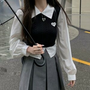 Корейская мода в консервативном стиле, вязаные блузки, укороченные топы, каваи