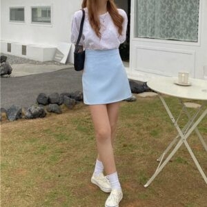 Minifalda lisa básica dulce coreana Falda evasé kawaii