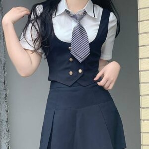 Minissaia plissada de uniforme escolar coreano Kawaii coreano