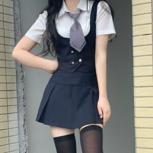 Minissaia plissada de uniforme escolar coreano Kawaii coreano