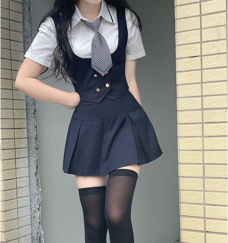 Korean School Uniform Pleated Mini Skirt - Kawaii Fashion Shop | Cute ...