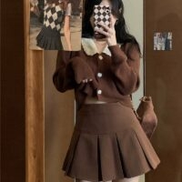 Jupe plissée marron vintage Y2K Kawaii coréen