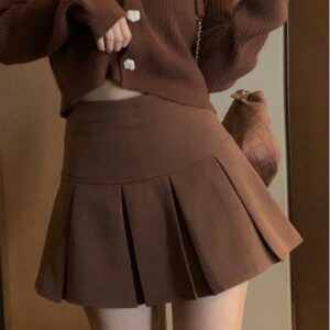Y2K Vintage brun plisserad kjol Korean kawaii