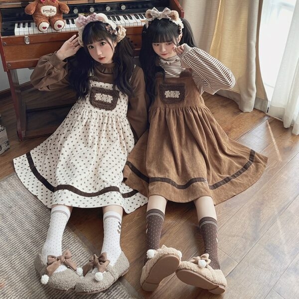 Vestido de Lolita con bordado de oso dulce Kawaii 3