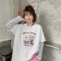 Футболка с длинным рукавом и принтом кролика Harajuku Женская рубашка каваи
