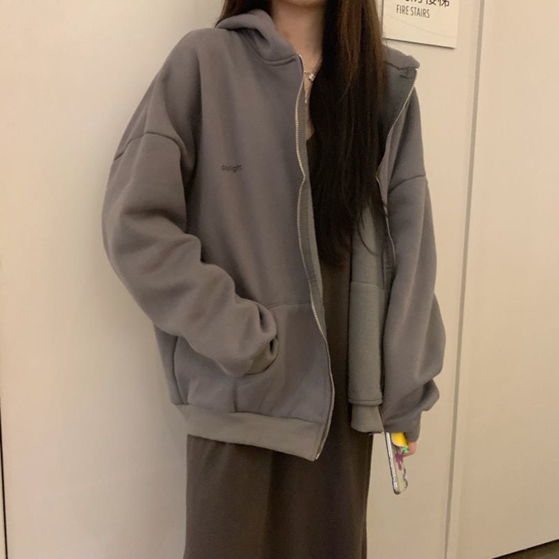 Harajuku Solid Color Zip Up Oversized Sweatshirts - Kawaii Fashion Shop |  Cute Asian Japanese Harajuku Cute Kawaii Fashion Clothing