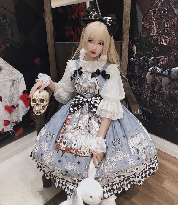 Robe gothique à bretelles Lolita imprimée Alice 2