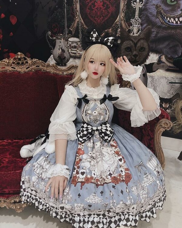 Gothic Alice Printed Lolita Suspender Dress Chiffon Dress kawaii