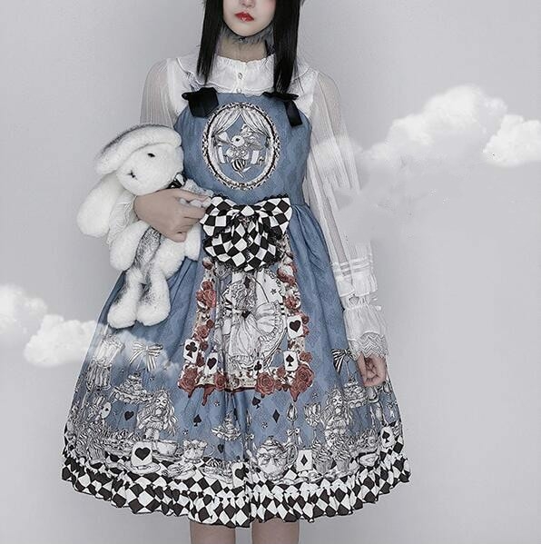 Robe gothique à bretelles Lolita imprimée Alice 1