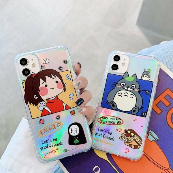 Holograma Kawaii Totoro de Spirited Away Ghibli Miyazaki Funda y vinilo para iPhone anime kawaii