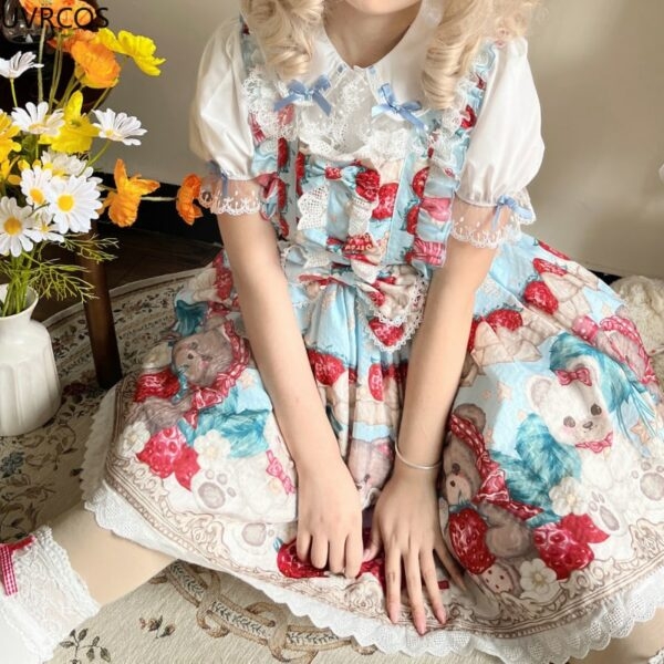 Kawaii Sweet Bear Print Lolita Jsk Dress bear kawaii