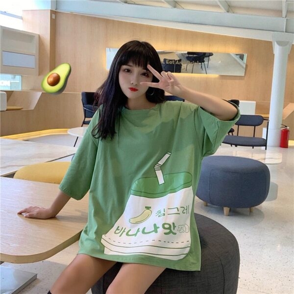 T-shirt con stampa di latte alla fragola Kawaii Harajuku kawaii