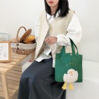حقيبة قماش على الطراز الياباني من القطيفة على شكل بطة حقيبة قماش كاواي