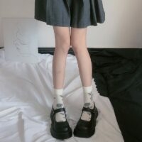 Calzini lunghi al ginocchio neri Lolita Roses Kawaii giapponese