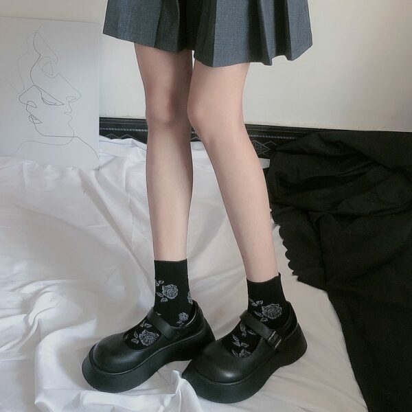 Lolita Roses zwarte knie lange sokken Japanse kawaii