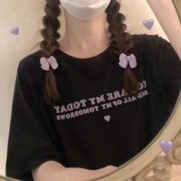 Camiseta japonesa con estampado de letras dulces en 3D kawaii japonés