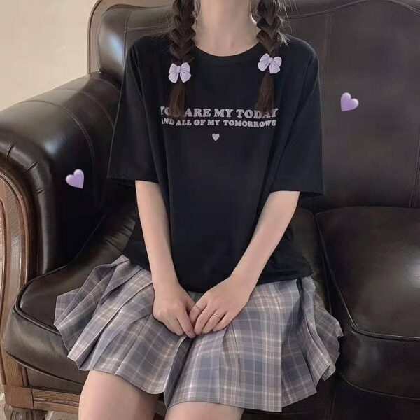 일본식 스위트 3D 문자 프린팅 티셔츠 일본어 귀엽다