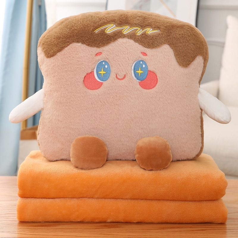 Toast Bread Pillow Cushion with Aggrieved Expression, Kawaii Plush