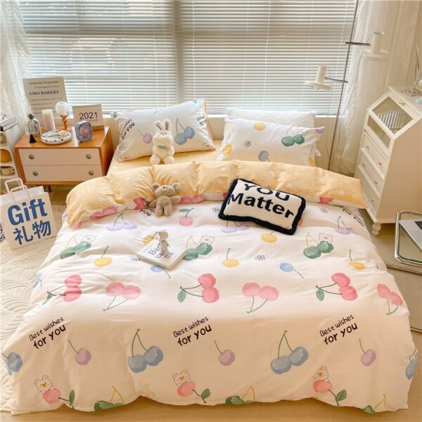 Kawaii Красочный комплект постельного белья с принтом «Любовь и сердце» Комплект постельного белья каваи