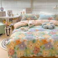 Conjunto de cama com estampa de coração de amor colorido Kawaii Jogo de cama kawaii