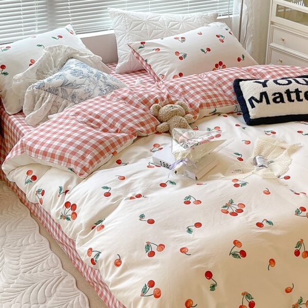 Set biancheria da letto con stampa Kawaii colorato cuore d'amore Set biancheria da letto kawaii