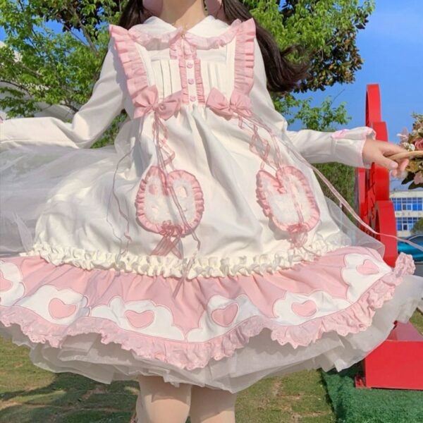 Kawaii Slim långärmad med skjorta Lolita Klänning Set Bow kawaii