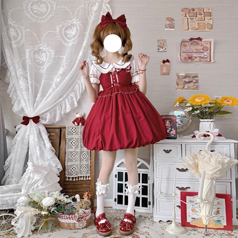 Em promoção! Jsk Lolita Vestido Vitoriano Princesa De Bolinhas Vermelhas  Kawaii Sem Mangas Cinta Macia Feminino Boneca, Vestidos De Roupas Kawaii