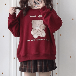 Пуловер с капюшоном с рисунком медведя Kawaii, толстовка с капюшоном в стиле аниме, каваи
