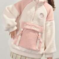 Sudadera con capucha borrosa de lana de cordero rosa Kawaii Sudaderas con capucha peludas kawaii