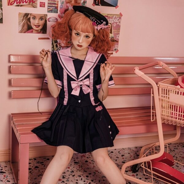 Japansk student kortärmad Lolita kjol kostym Lolita kawaii
