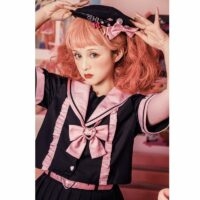 Terno de saia lolita de manga curta para estudante japonês lolita kawaii