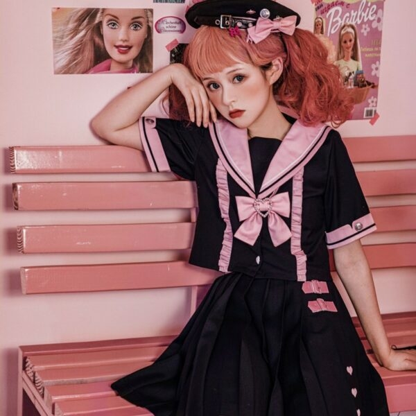 Japansk student kortärmad Lolita kjol kostym Lolita kawaii