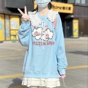 Harajuku losse cartoon lange mouw T-shirt Amine kawaii