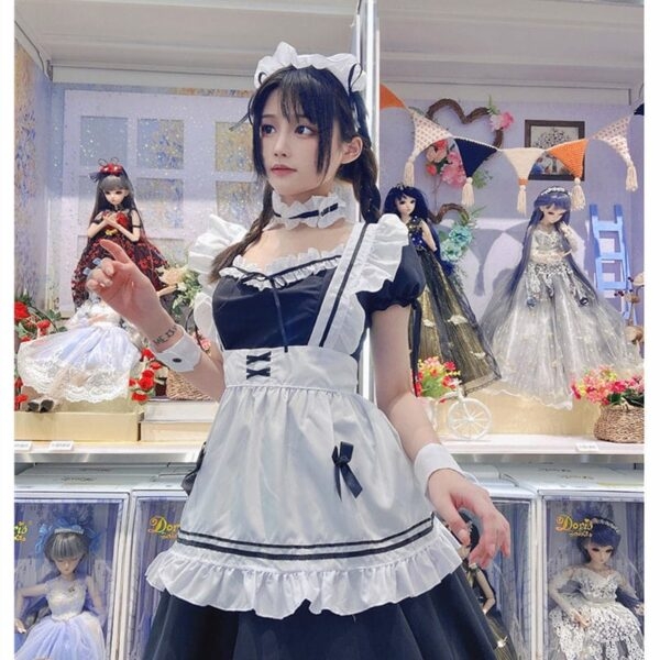 Japanisches schwarzes Maid-Lolita-Cosplay-Kleid Schwarzes Kleid kawaii