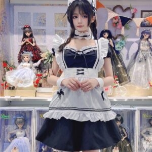 Robe Lolita de femme de chambre noire Cosplay japonaise, robe noire kawaii