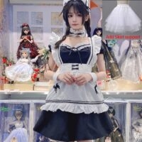 Robe Lolita de femme de chambre noire Cosplay japonaise Robe noire kawaii