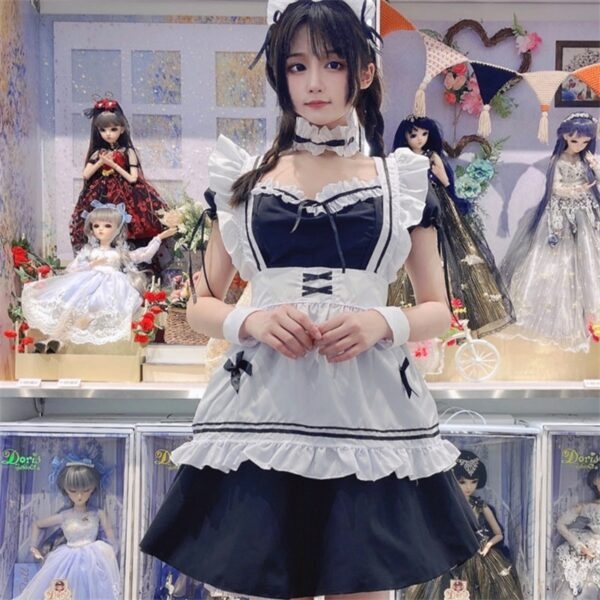 Vestido japonés de lolita de sirvienta negra cosplay Vestido negro kawaii