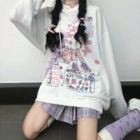 Obszerna bluza z kapturem Harajuku Kawaii Anime z nadrukiem Kawaii anime