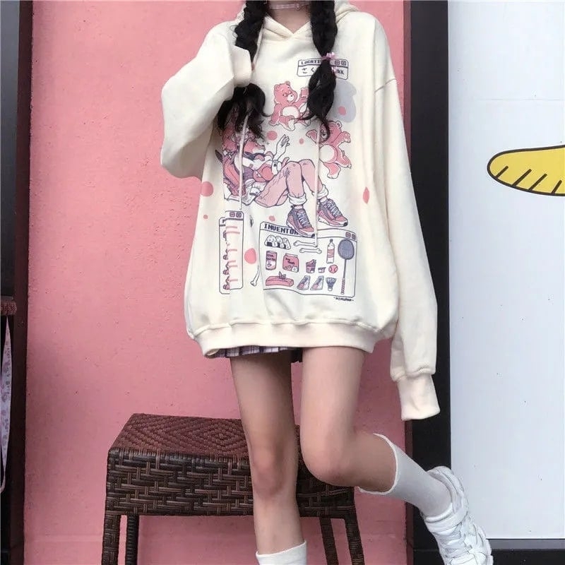 Harajuku Kawaii Anime Impresso Oversized Hoodie - Kawaii Fashion Shop